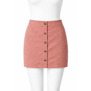 Pink Suede Mini Skirt Button Front Elastic Waist Chic Going Out Must Have Medium